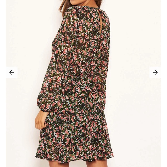 Chiffon Ditsy Floral Dress - Black - Picture 4 of 6